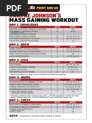 Dwayne Johnson Mass Gaining Workout Chart | Pdf