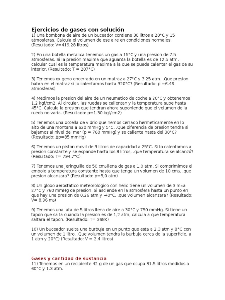 Ejercicios Resueltos de Gases y Presiones | PDF | Gases | Mole (Unidad)