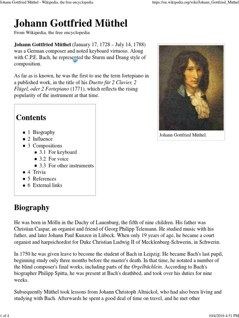 Johann Gottfried Müthel PDF Classical Compositions Musical