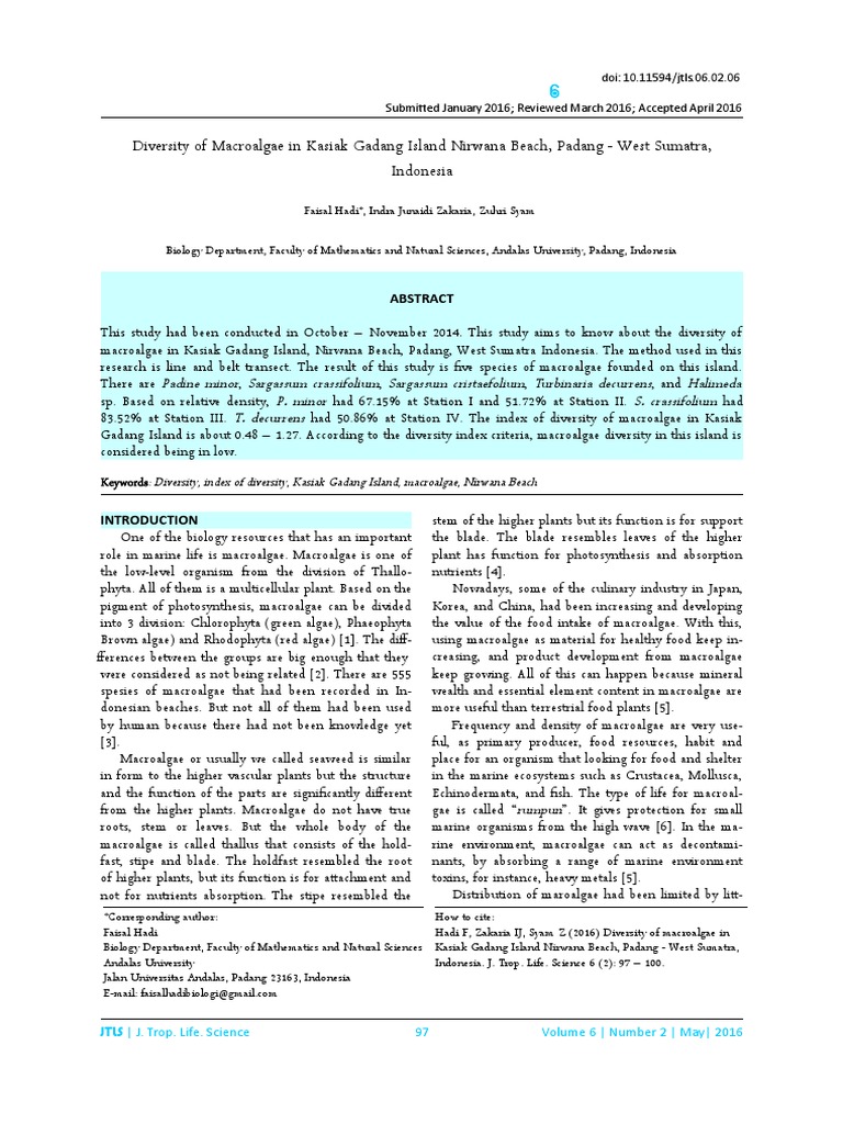 Macroalgae Diversity at Kasiak Gadang Island | PDF | Seaweed | Algae