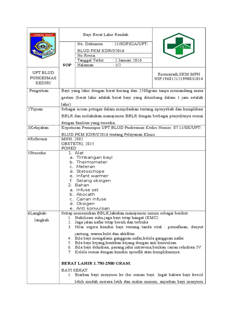 Sop Bayi Berat Lahir Rendah  PDF