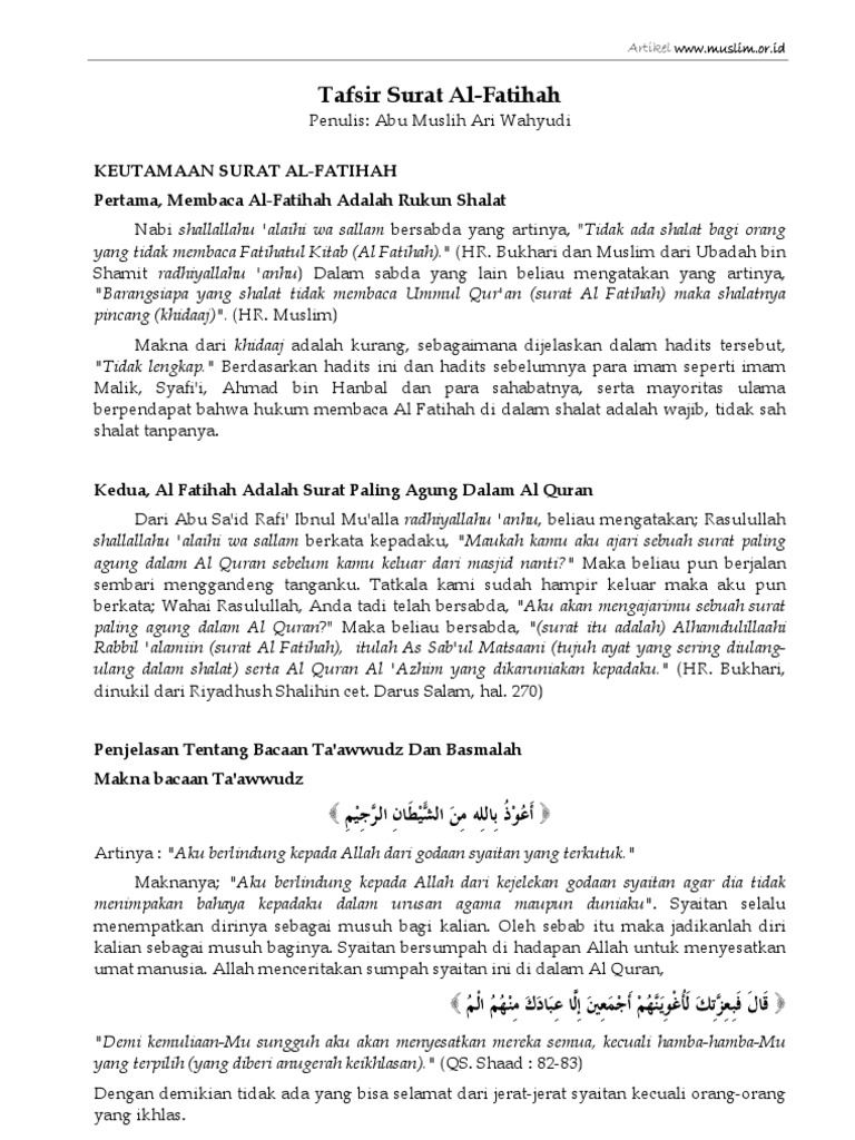 Tafsir Surat Al Fatihah Abu Muslih Ari Wahyudi