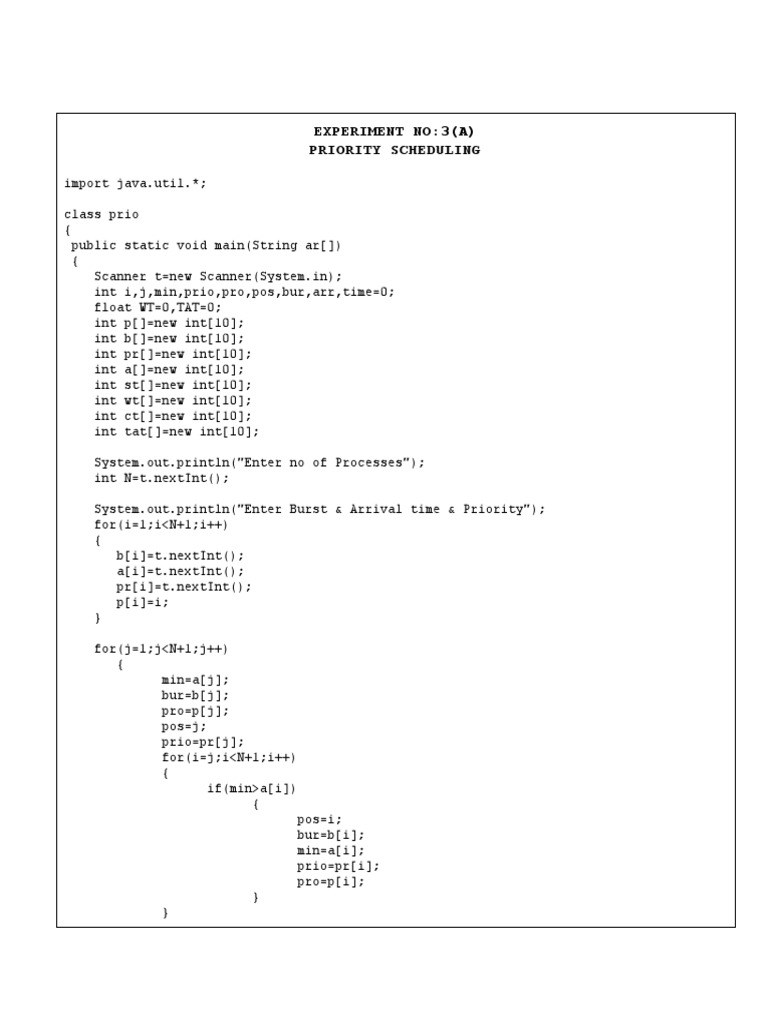 Priority Scheduling Algorithm in Java | PDF | Teaching Methods & Materials