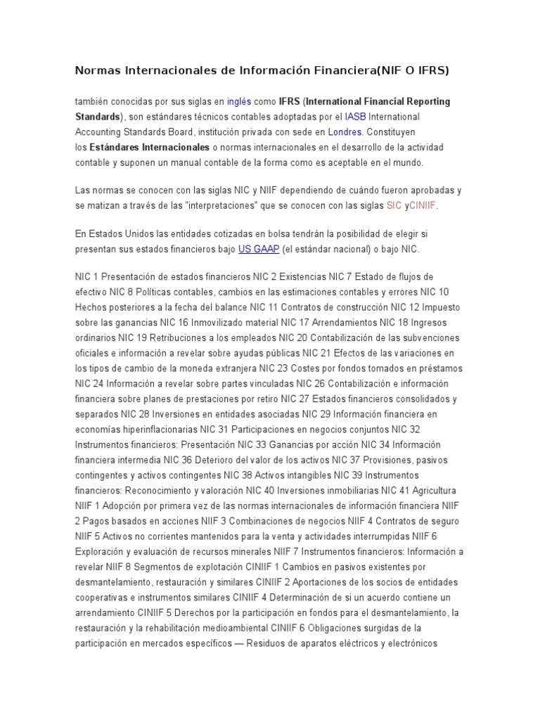 Nif o Ifrs y Us Gaap | PDF | normas internacionales de INFORMACION ...