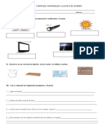 Prueba de Ciencias Naturales Luz y Sonido