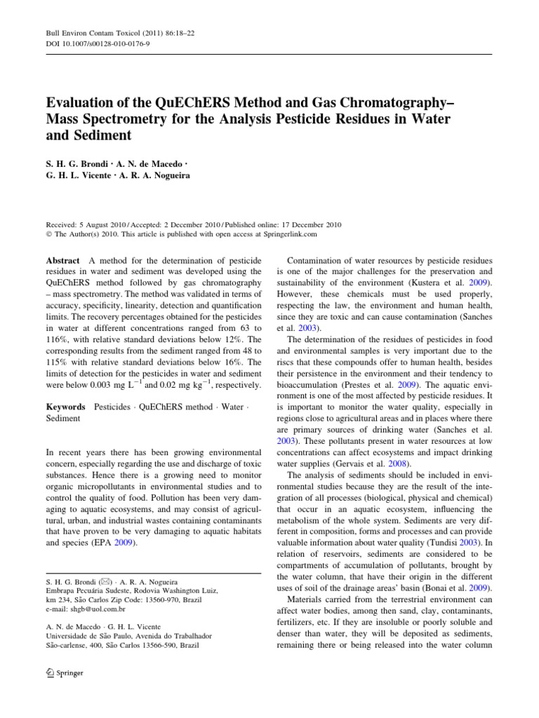QuEChERS Method and Gas Chromatography-Mass Spectrometry | PDF | Mass ...