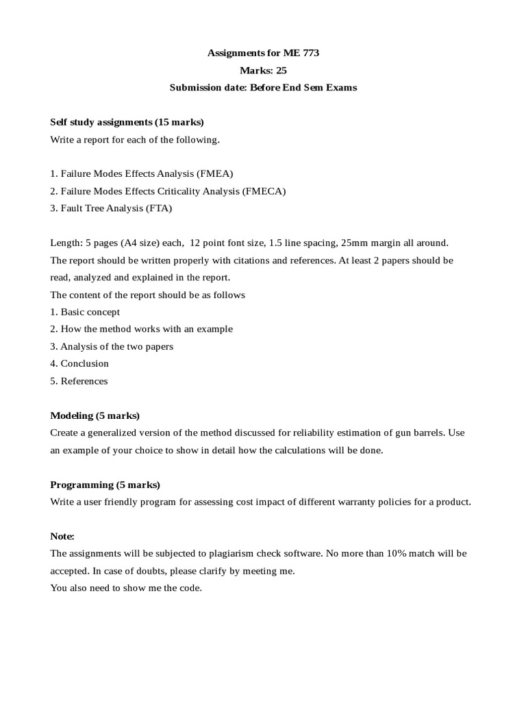 ME 773 Assignments: FMEA, FMECA, FTA | PDF | Technology & Engineering