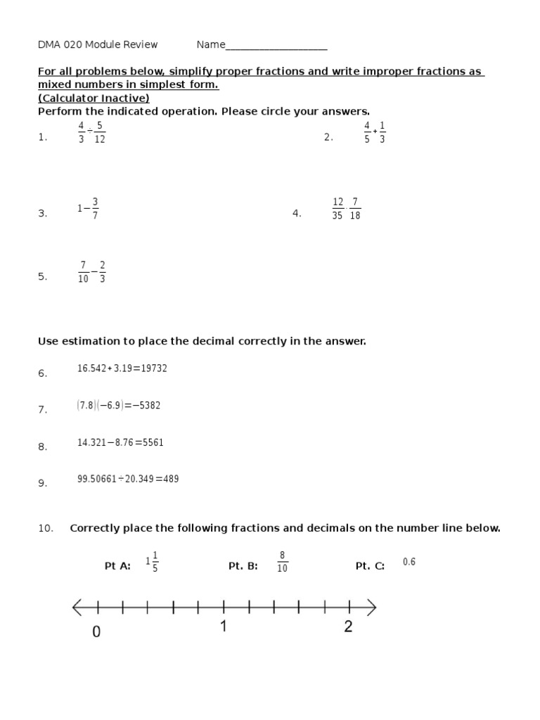 DMA 020 Module Review: Fractions & Decimals | PDF | Fraction ...