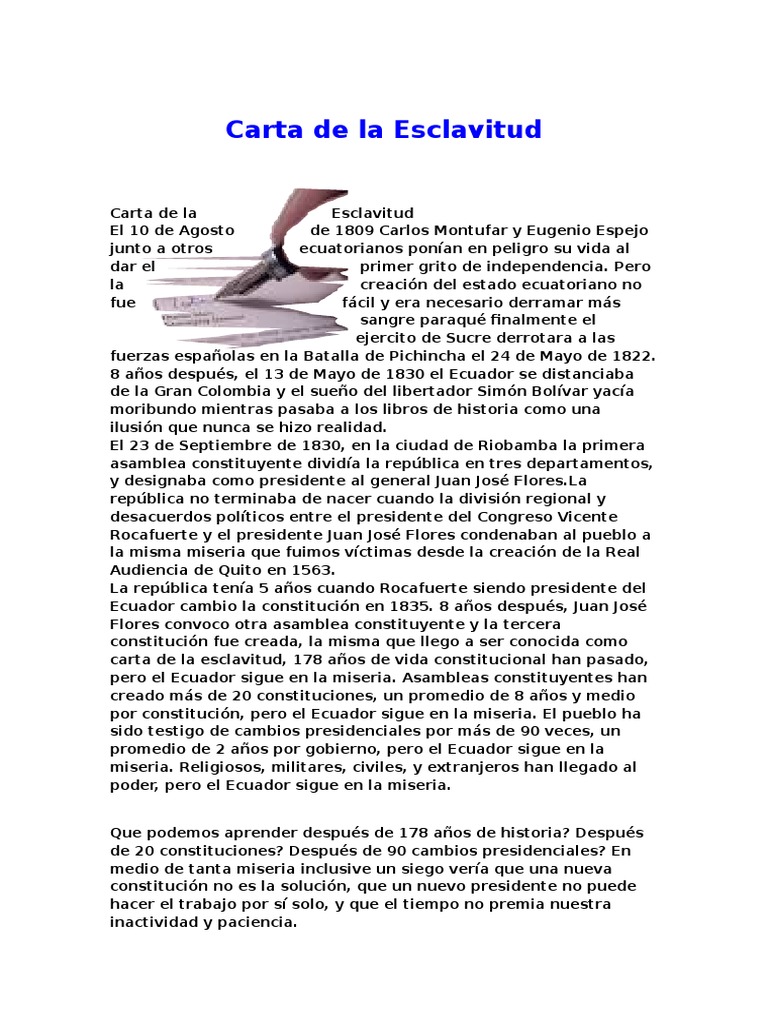 La Carta de la Esclavitud en Ecuador | PDF | Ecuador | Democracia