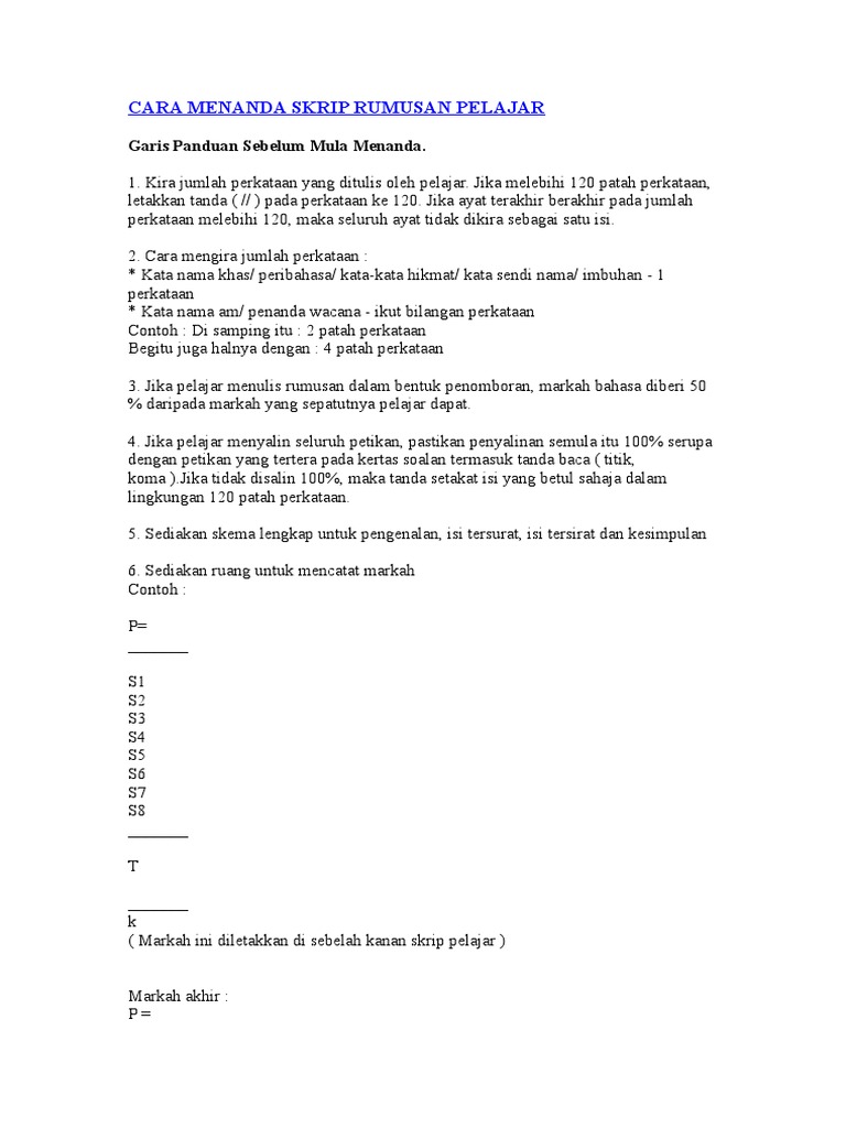 Panduan Menanda Skrip Rumusan SPM | PDF | Seni & Disiplin Bahasa