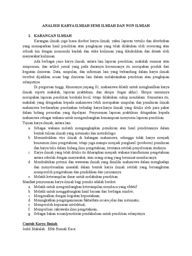 Analisis Karya Ilmiah Semi Ilmiah Dan Non Ilmiah