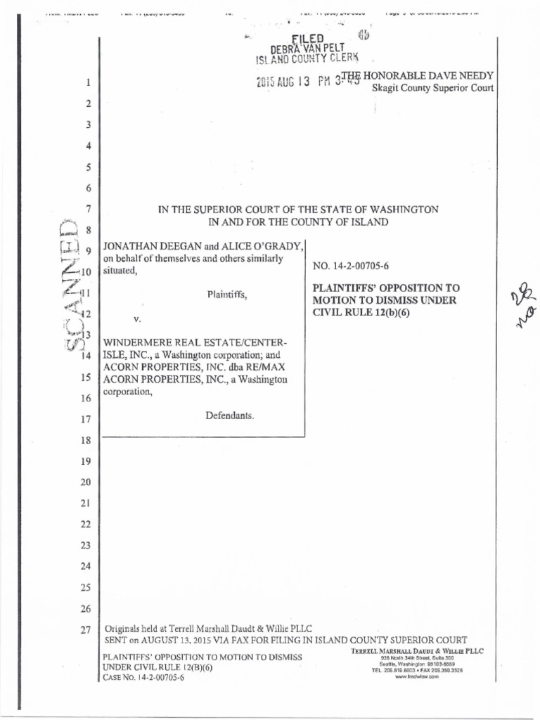 20150813 Plaintiffs' Opposition to Motion to Dismiss Federal Preemption Federal Rules Of