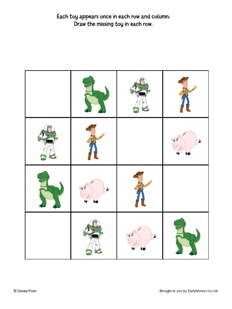 Each Toy Appears Once in Each Row and Column. Draw The Missing Toy in ...