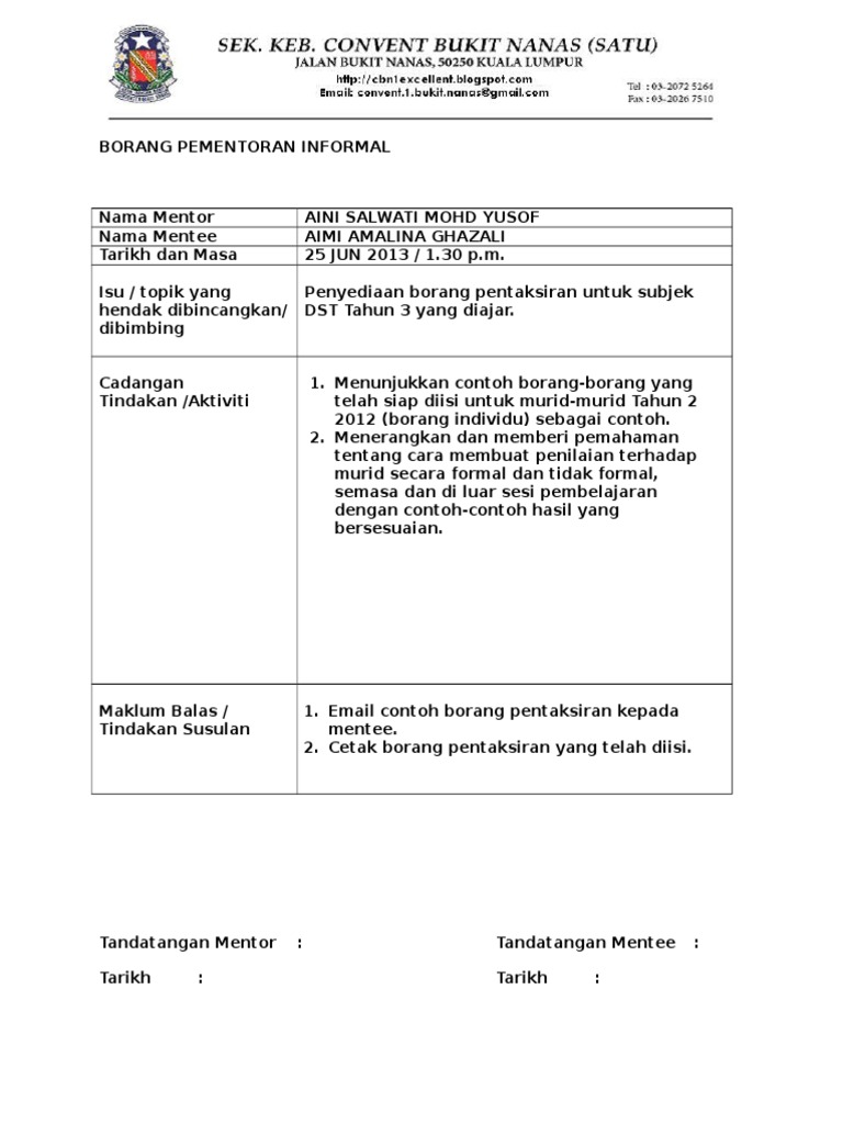 Borang Pementoran Informal Pdf