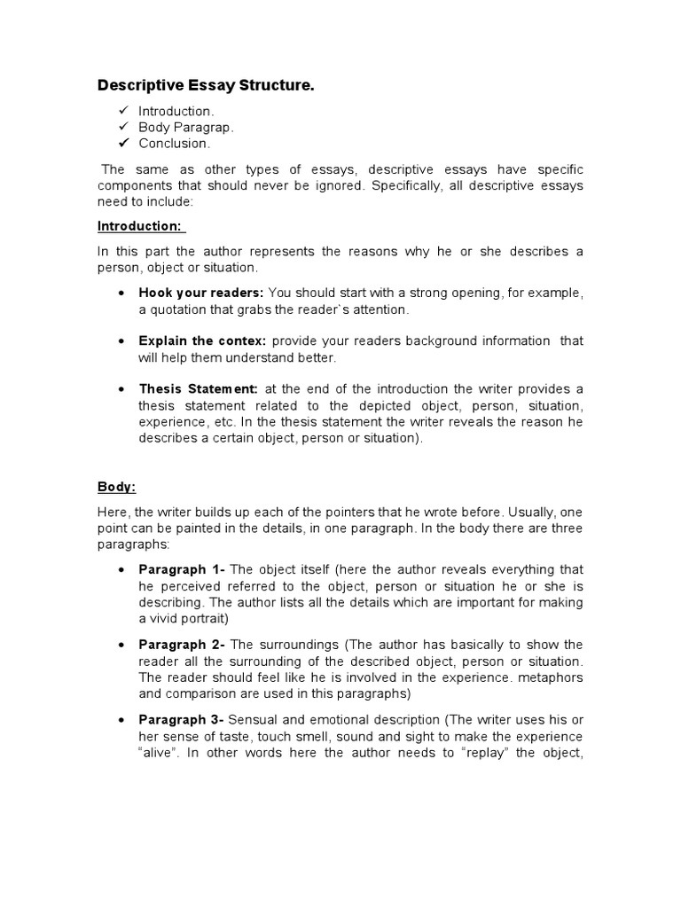 Descriptive Essay Structure Guide | PDF | Language Arts & Discipline ...