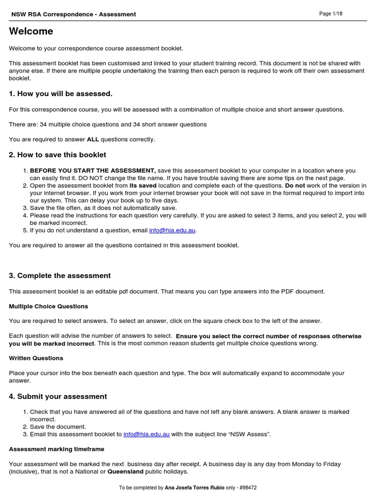 NSW RSA Assessment Booklet Guide | PDF | Distilled Beverages