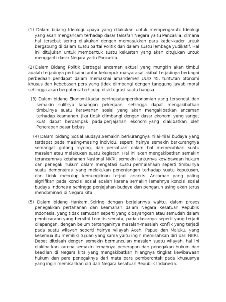 Ancaman Integrasi Nasional Dari Bidang Sosbud, Hankam 