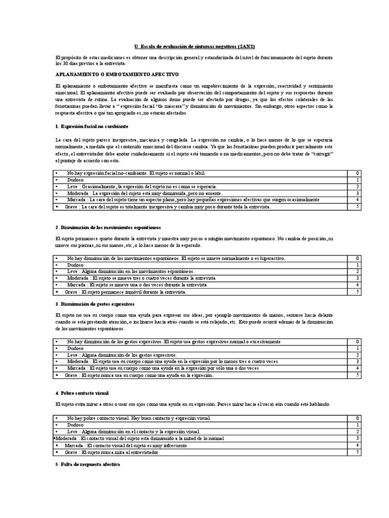 Escala de Síntomas Negativos (SANS) | PDF | Engaño | Alucinación