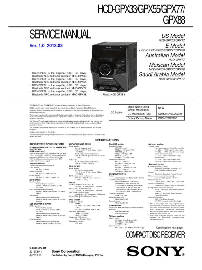 sony_hcdgpx33_gpx55_gpx77_gpx88_ver.1.0 Frequency Modulation Watt