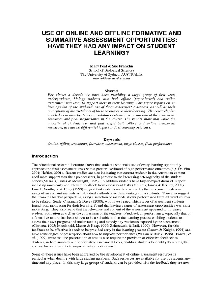 Use of Online and Offline Formative and Summative Assessment ...
