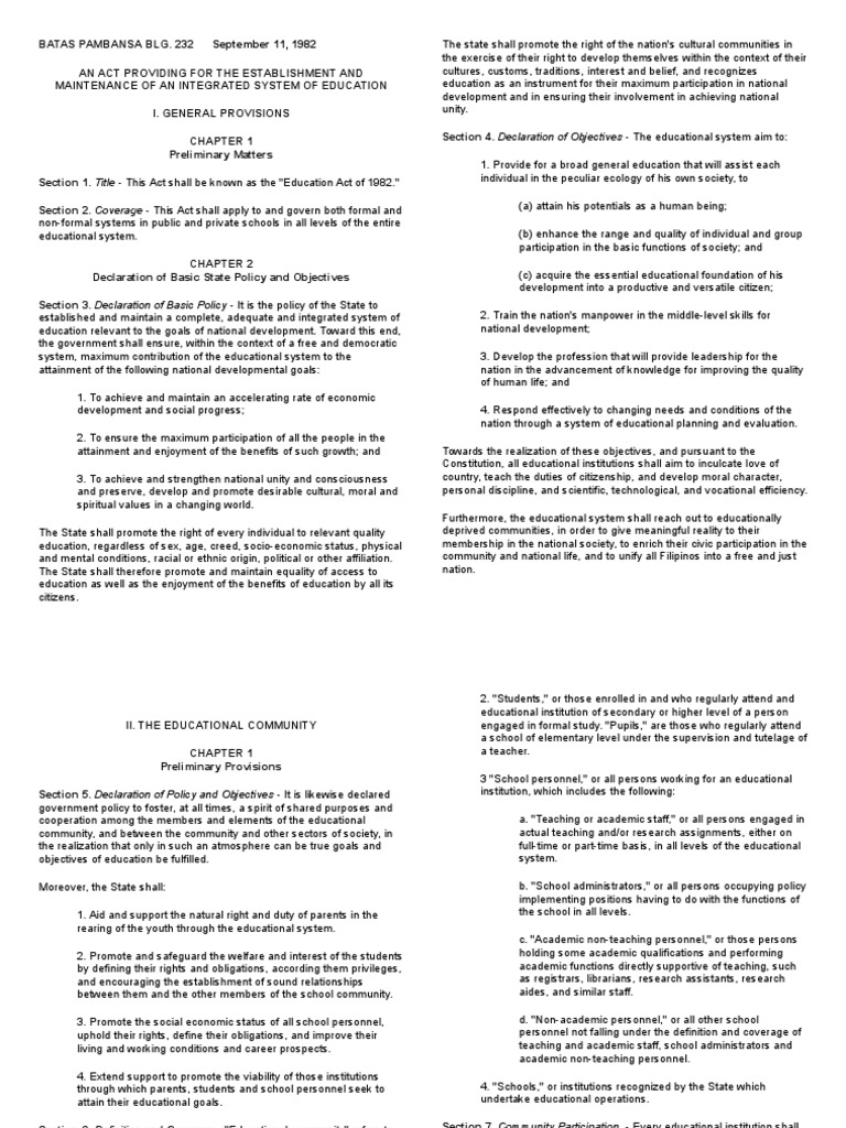 Batas Pambansa BLG 232 | PDF | Private School | State School