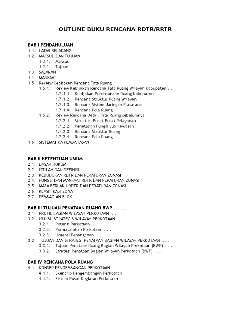 Contoh Outline Buku Rencana Rdtr