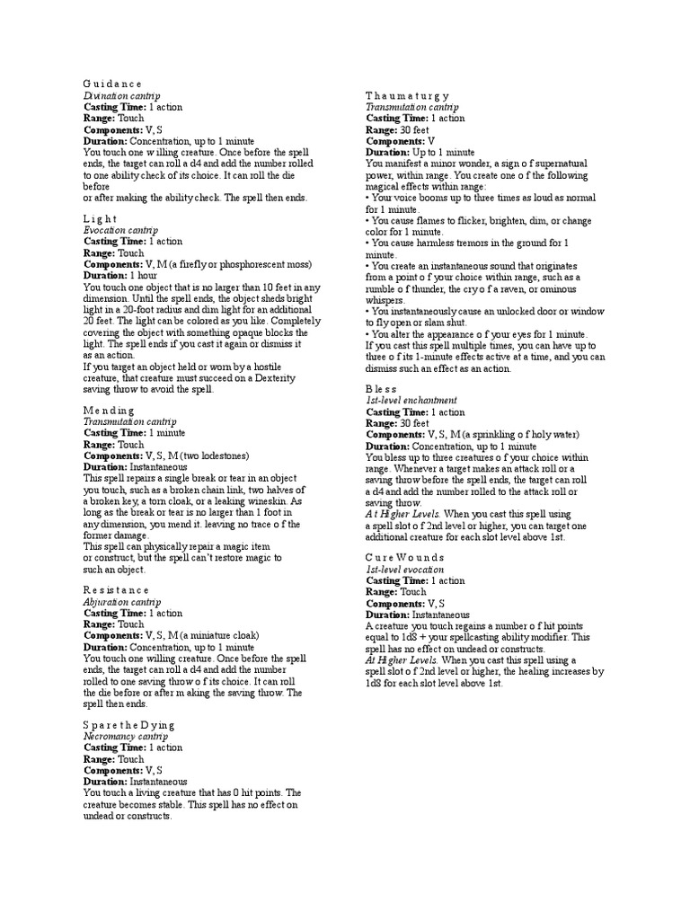 Cleric Spell List | Magic (Paranormal) | Nature