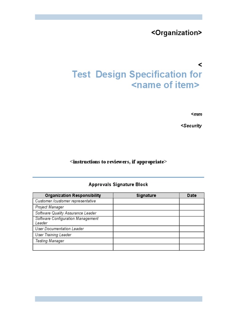 Test Design Specification Template | PDF | Specification (Technical ...