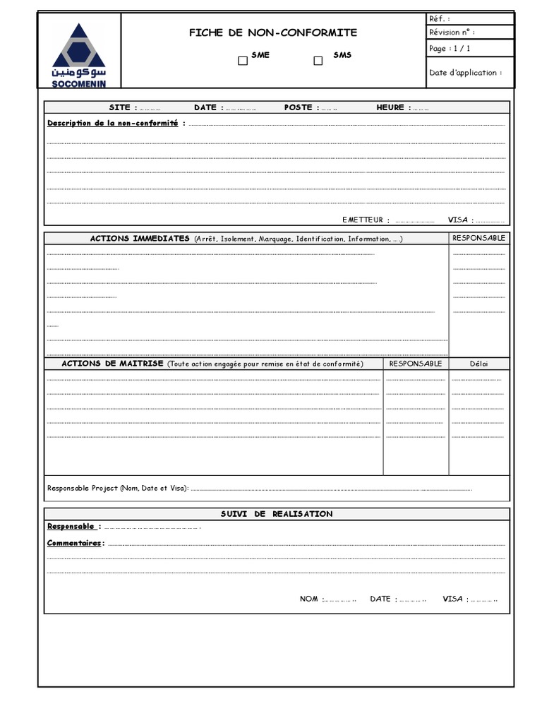 Fiche de Non Conformité QSE  PDF