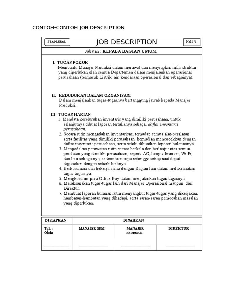 Contoh Job Desc Sederhana