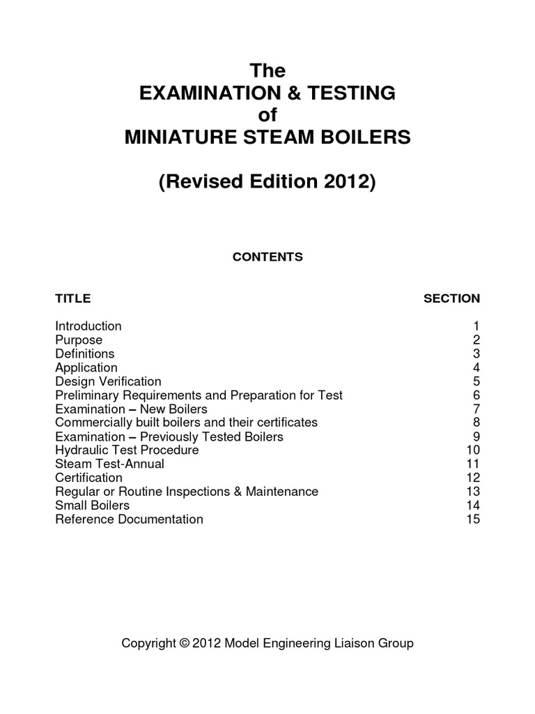 The Examination and Testing of Miniature Steam Boilers | PDF | Boiler ...