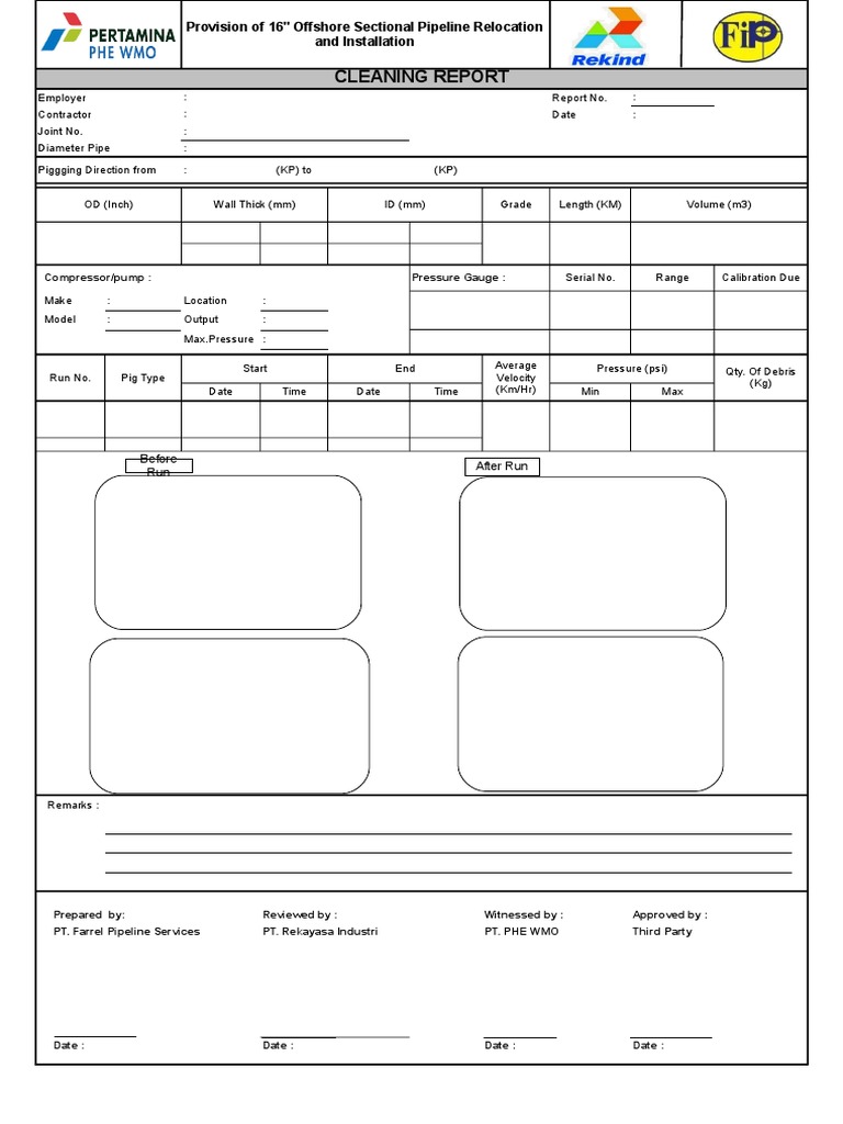 Cleaning Report: Before Run After Run | PDF | Pipeline Transport ...