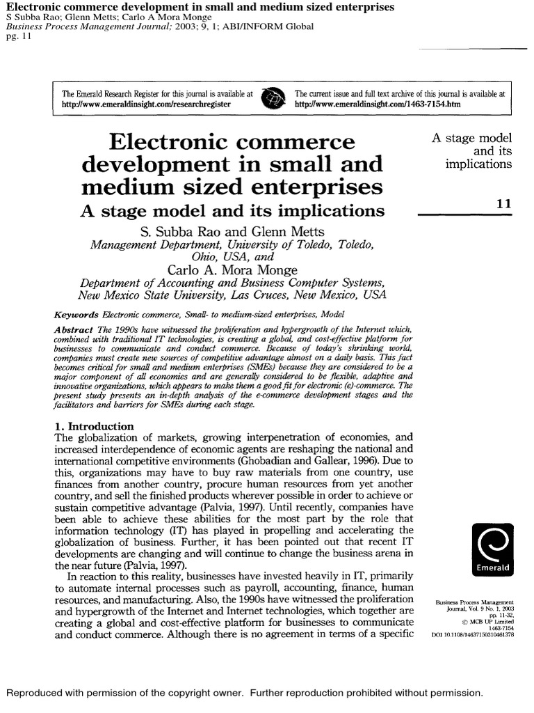 Electronic Commerce Development in Small and Medium Sized en | PDF