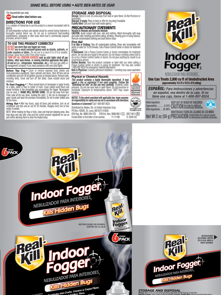 Instrucciones REAL KILL Indoor Fogger PDF Municipal Solid Waste Thermostat