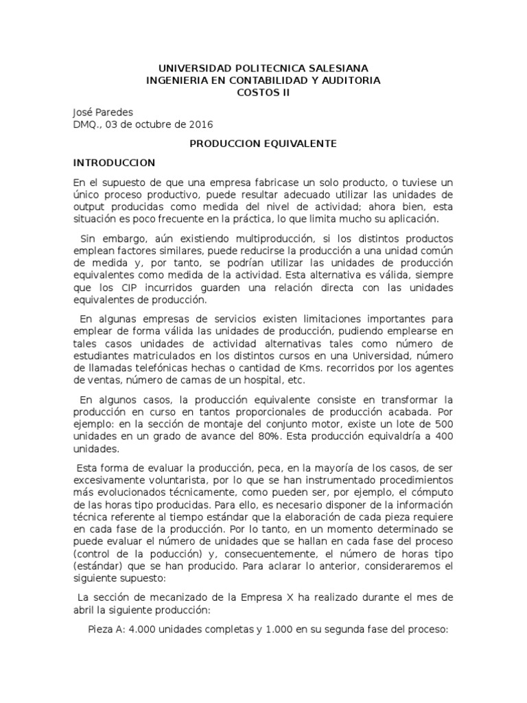 Producción Equivalente en Costos | PDF | Porcentaje | Inventario