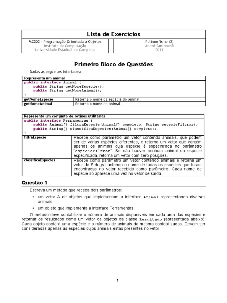 Exercícios de Polimorfismo em Java | PDF | Classe (programação de ...