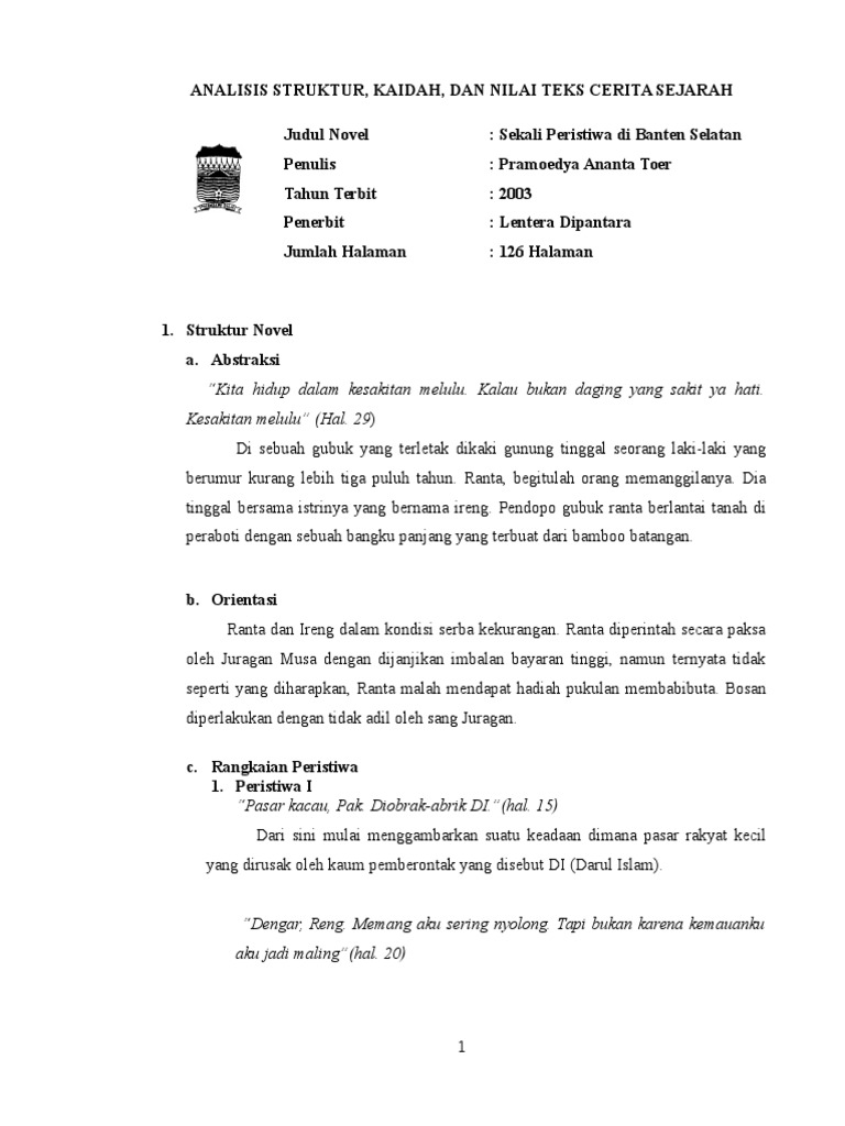 Analisis Struktur Dan Kaidah Teks Cerita Sejarah (Novel 