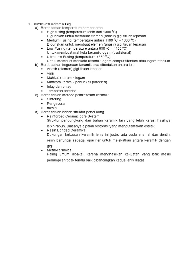 Klasifikasi Keramik Gigi docx Klasifikasi Keramik Gigi docx