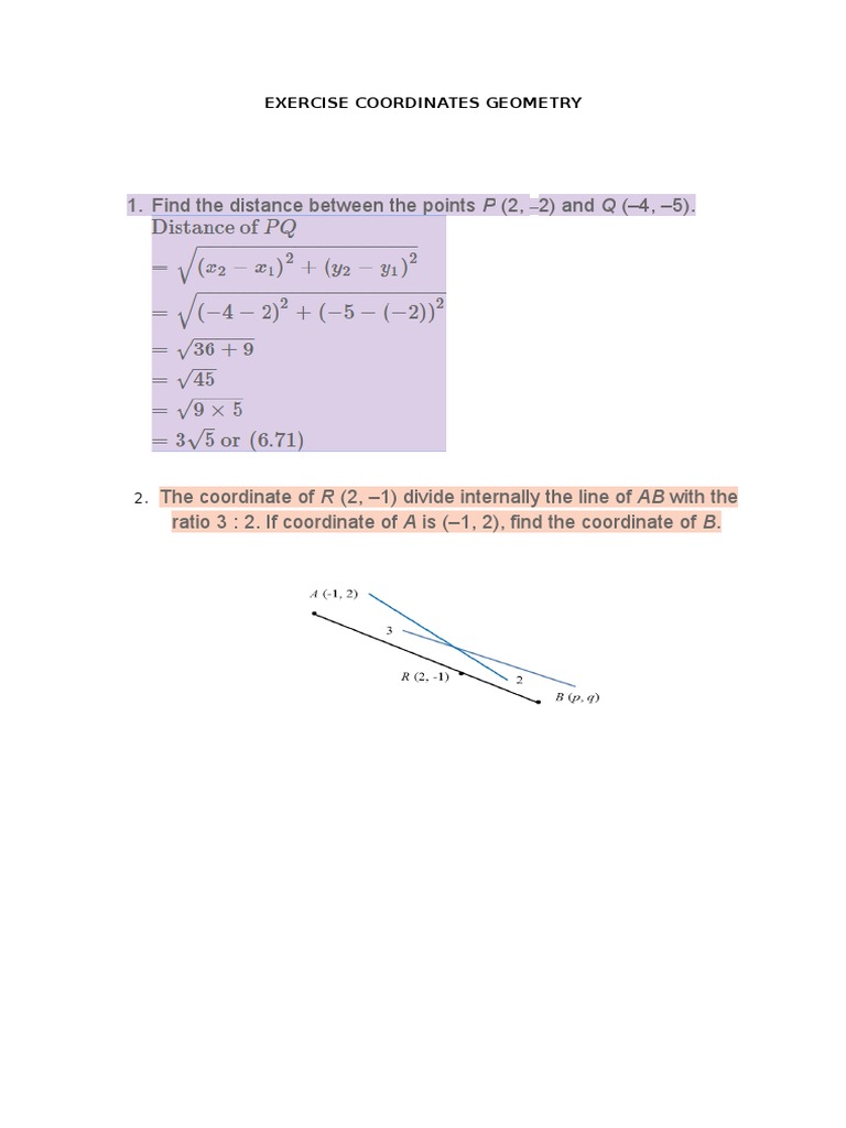 Exercise Coordinates Geometry | PDF