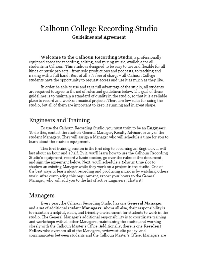 Calhoun Recording Studio Guidelines | PDF | Computer Hardware | Software