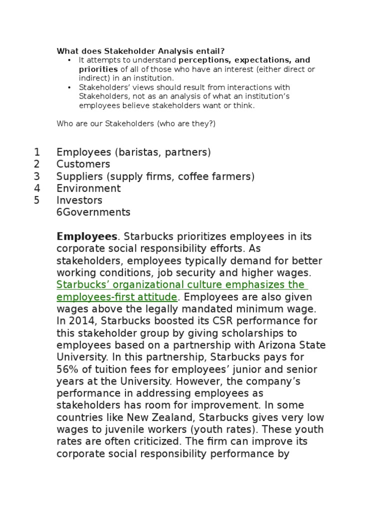 Starbucks Stakeholder Analysis Overview | PDF | Supply Chain ...