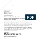 Muhammad Zaim: Application For The Post of Assistant Program Manager