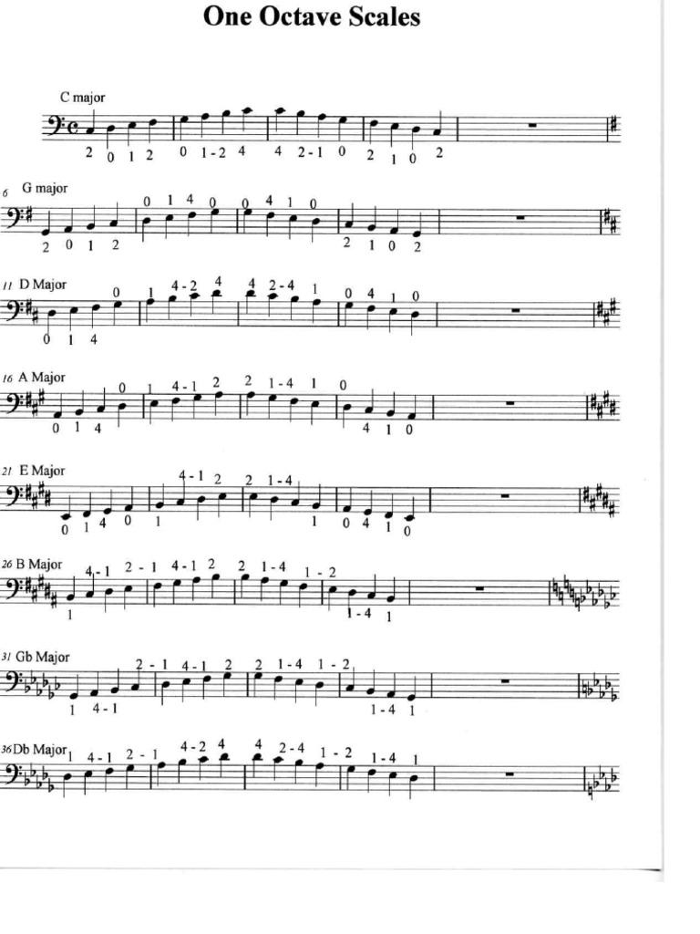 Double Bass 1 Octave Scales With Fingerings PDF