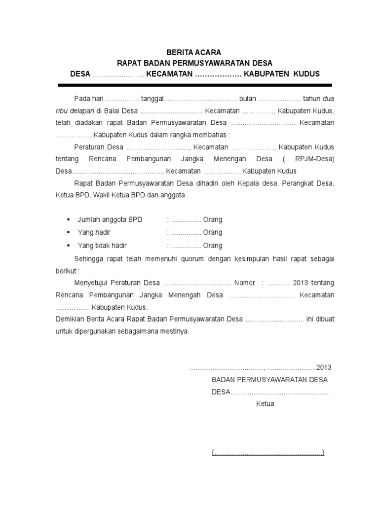 Contoh Berita Acara Rapat BPD