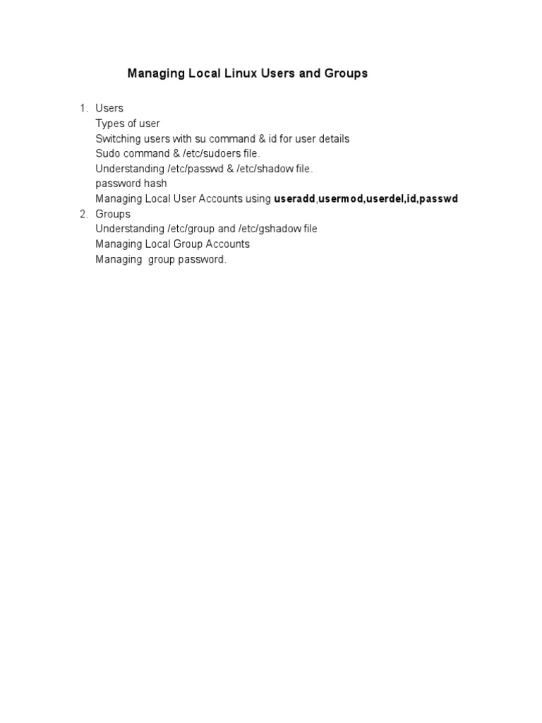 Managing Linux Users and Groups | PDF | Superuser | Sudo