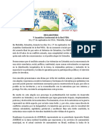 Declaratoria V Asamblea Continental Red VIDA - Sept 26 y 27 Colombia