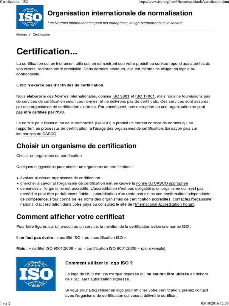Choisir un organisme de certification ISO | PDF | Organisation ...