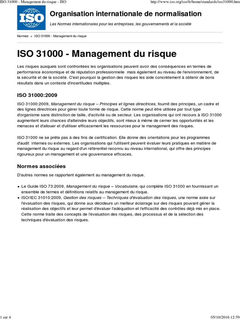 ISO 31000 : Norme de gestion des risques | PDF | Risque | Business