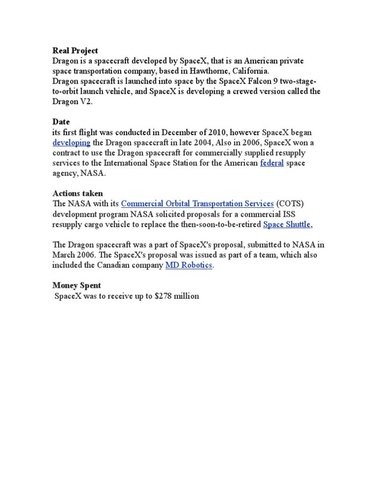 SpaceX Dragon Spacecraft Overview | PDF | Social Science | Science ...