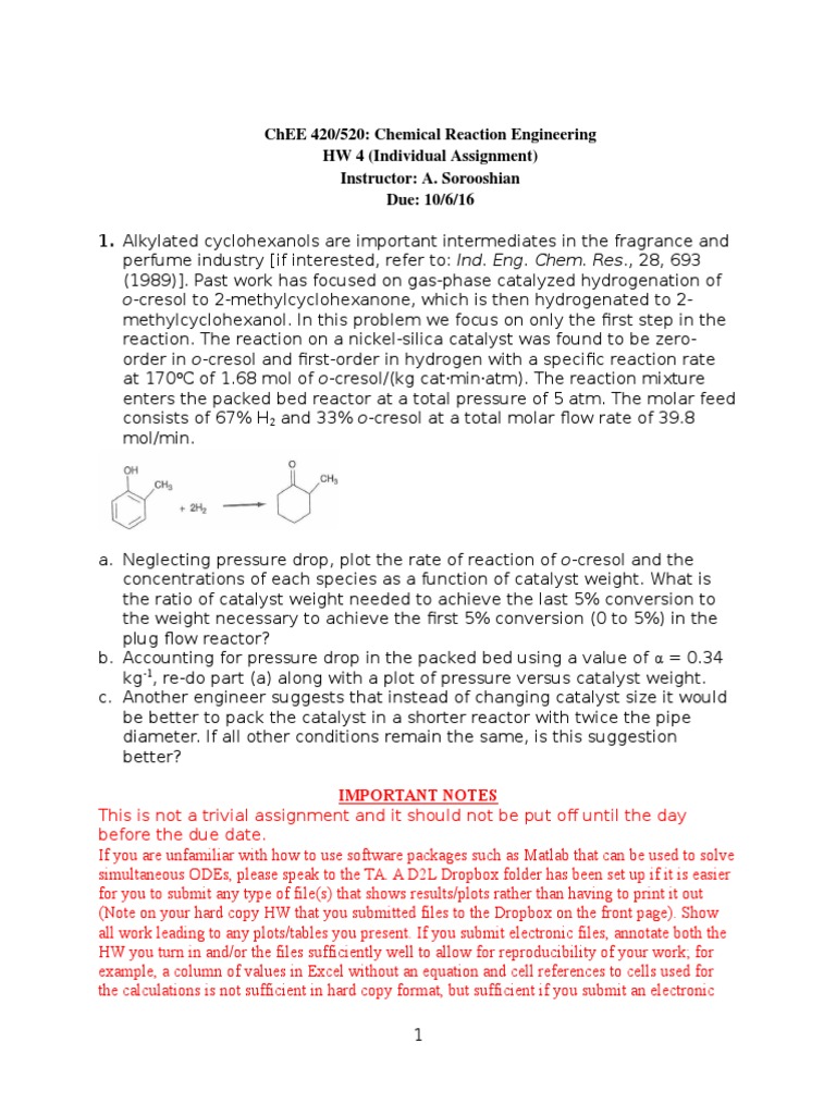 Chemical Reactor Modeling Assignment | PDF | Chemical Reactor | Catalysis